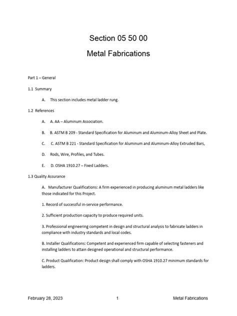 section 05 50 00 metal fabrications|field measurement for metal fabrication.